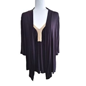 August Silk Metallic Gold Black Jersey Knit 3/4 Sleeve Cardigan Twin Set szM